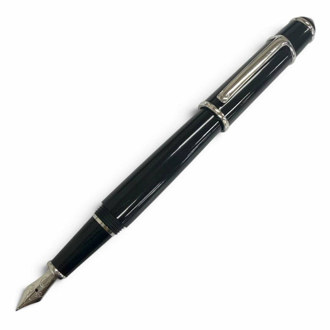 極美品□Cartier カルティエ ディアボロ ドゥ カルティエ ペン先18K Mニブ キャップ式 万年筆 ブラック シルバー フランス製 メンズ