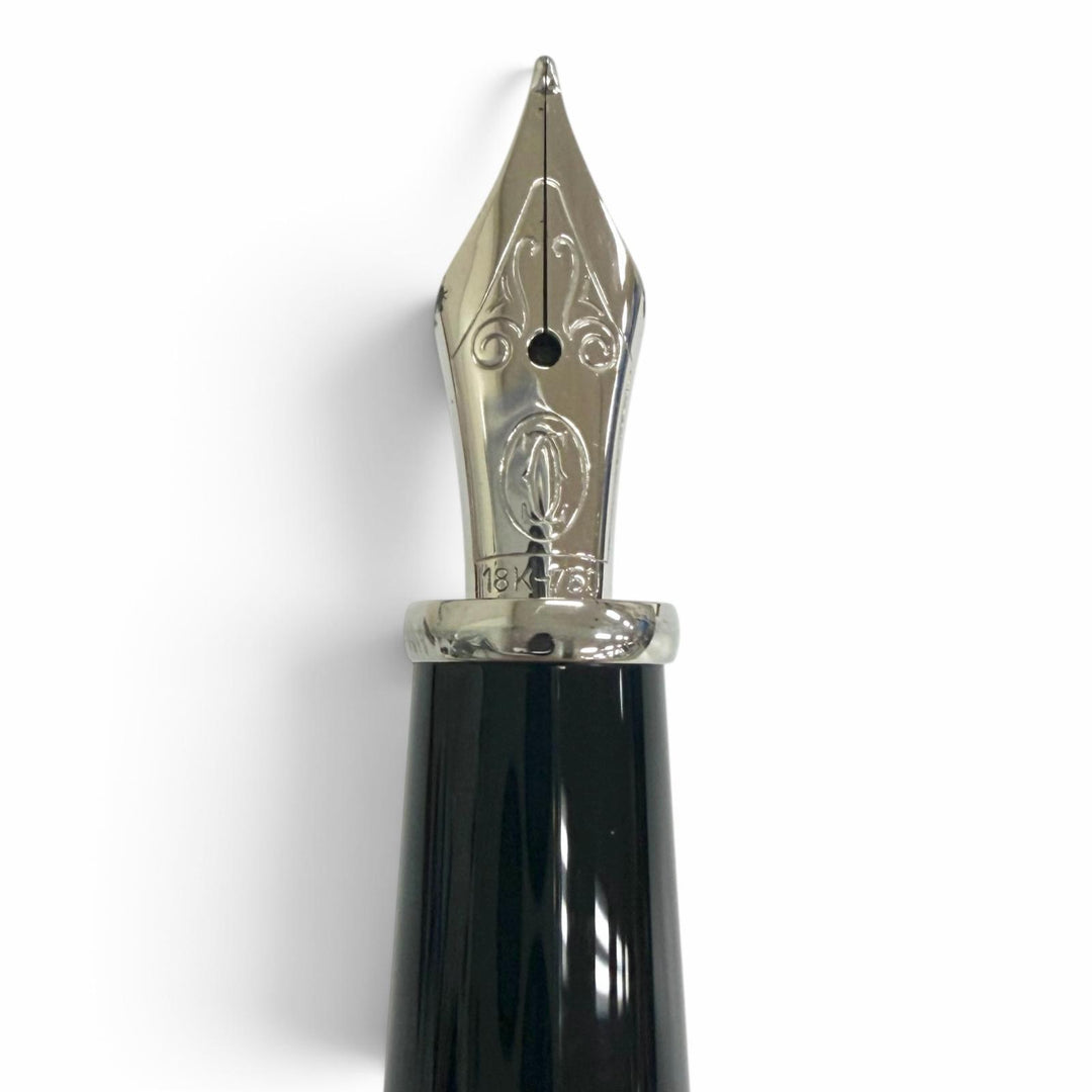 極美品□Cartier カルティエ ディアボロ ドゥ カルティエ ペン先18K Mニブ キャップ式 万年筆 ブラック シルバー フランス製 メンズ