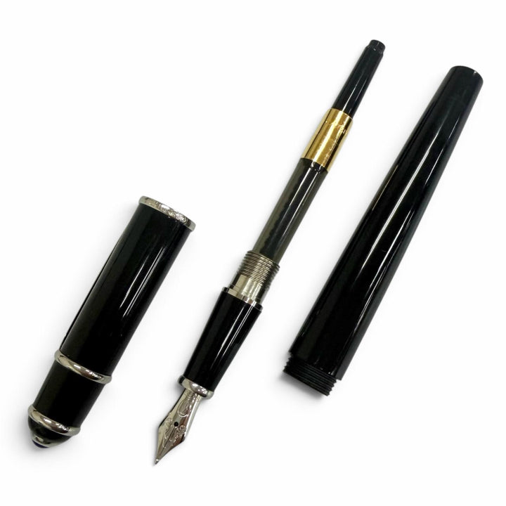 極美品□Cartier カルティエ ディアボロ ドゥ カルティエ ペン先18K Mニブ キャップ式 万年筆 ブラック シルバー フランス製 メンズ