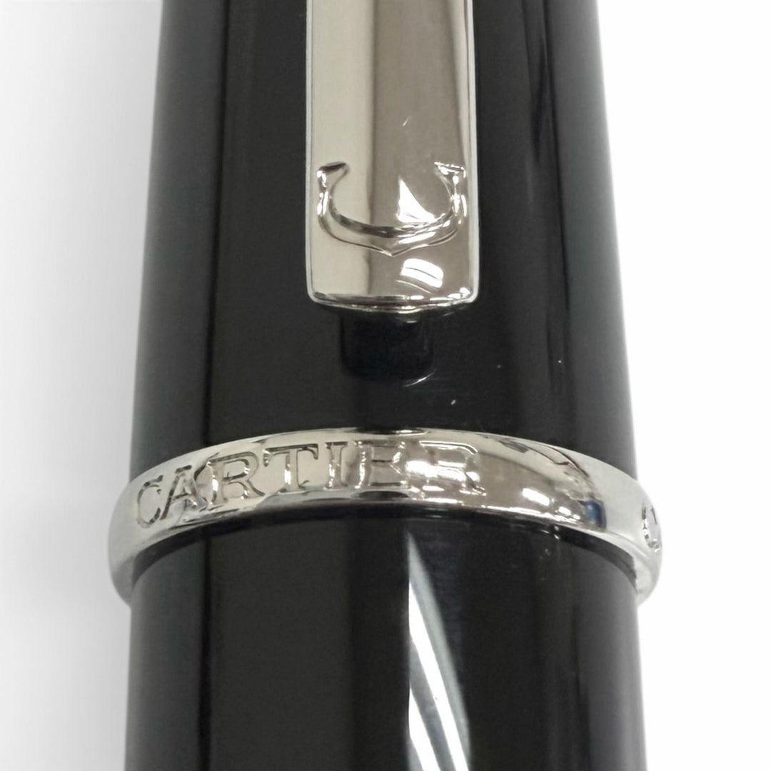 極美品□Cartier カルティエ ディアボロ ドゥ カルティエ ペン先18K Mニブ キャップ式 万年筆 ブラック シルバー フランス製 メンズ