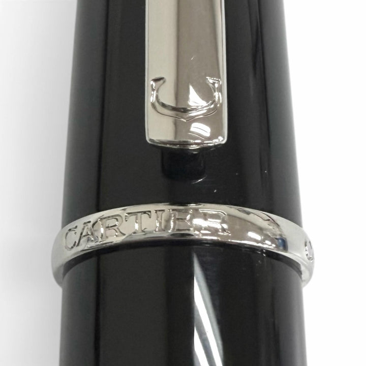 極美品□Cartier カルティエ ディアボロ ドゥ カルティエ ペン先18K Mニブ キャップ式 万年筆 ブラック シルバー フランス製 メンズ