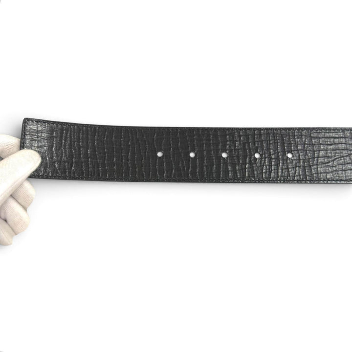 極美品□FENDI フェンディ レザー ズッカ柄 FFロゴバックル ベルト ブラック ガンメタリック金具 イタリア製 メンズ 保存袋付き