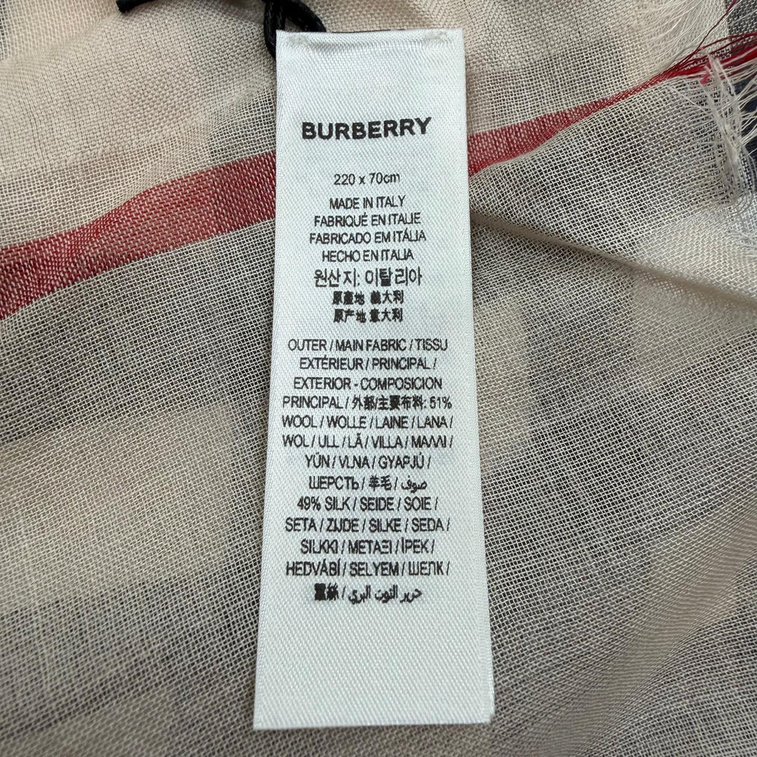 未使用品▼BURBERRY バーバリー 8055858 ウール シルク ワイド ノバチェック ストール スカーフ ベージュ 伊製 正規品 レディース 箱付