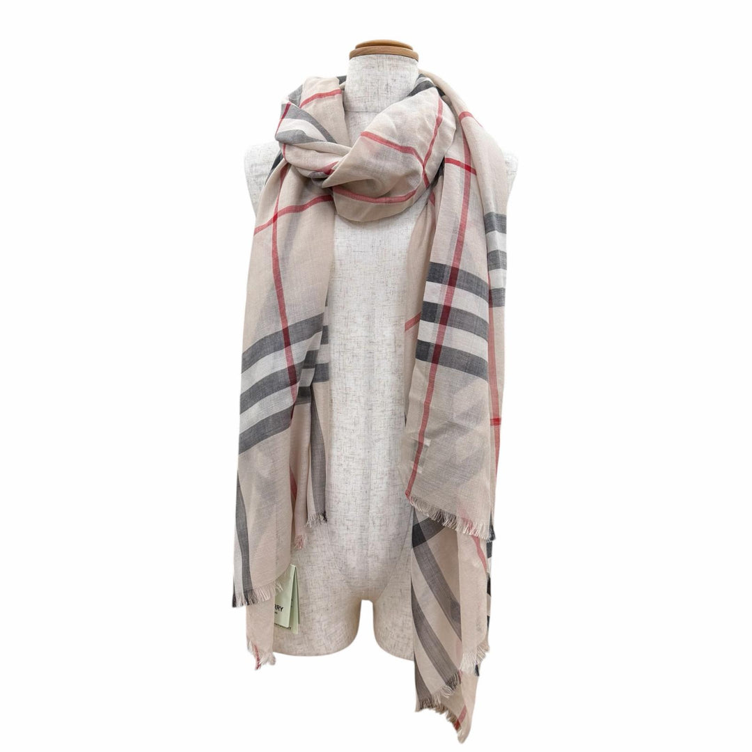 未使用品▼BURBERRY バーバリー 8055858 ウール シルク ワイド ノバチェック ストール スカーフ ベージュ 伊製 正規品 レディース 箱付
