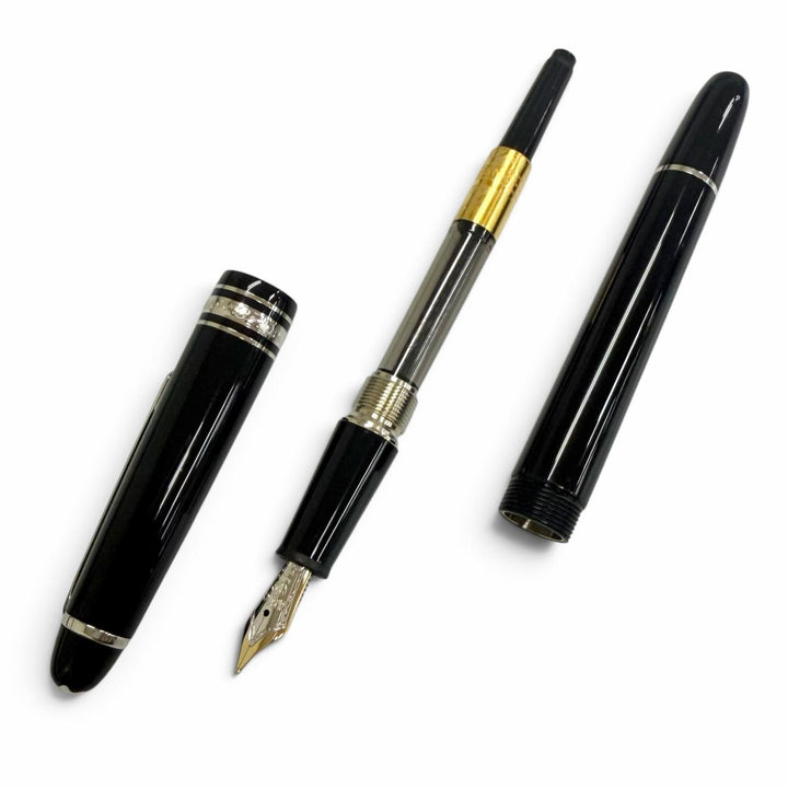 極美品□MONTBLANC モンブラン マイスターシュテュック Pix 145 クラシック プラチナライン ペン先14K Mニブ 万年筆 ブラック ドイツ製
