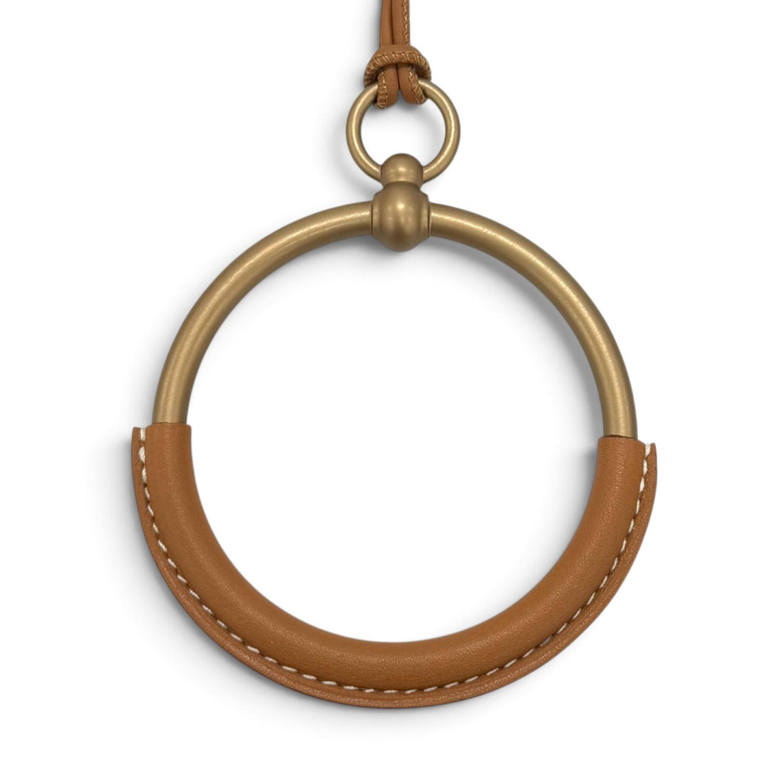 極美品★HERMES エルメス レザー ゴールド/ブロンズ ループグラン ネックレス ペンダント アクセサリー USA製 レディース 保存袋付き
