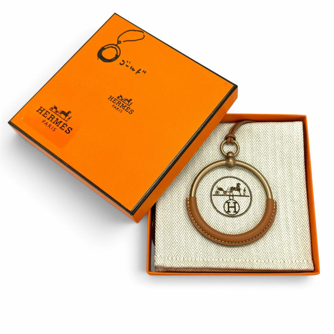 極美品★HERMES エルメス レザー ゴールド/ブロンズ ループグラン ネックレス ペンダント アクセサリー USA製 レディース 保存袋付き