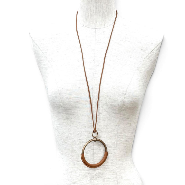 極美品★HERMES エルメス レザー ゴールド/ブロンズ ループグラン ネックレス ペンダント アクセサリー USA製 レディース 保存袋付き