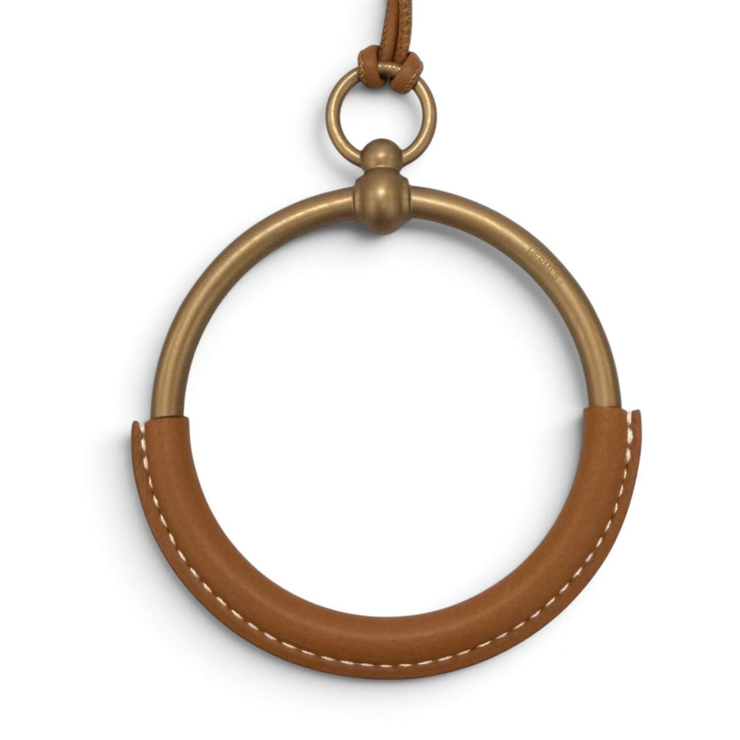 極美品★HERMES エルメス レザー ゴールド/ブロンズ ループグラン ネックレス ペンダント アクセサリー USA製 レディース 保存袋付き