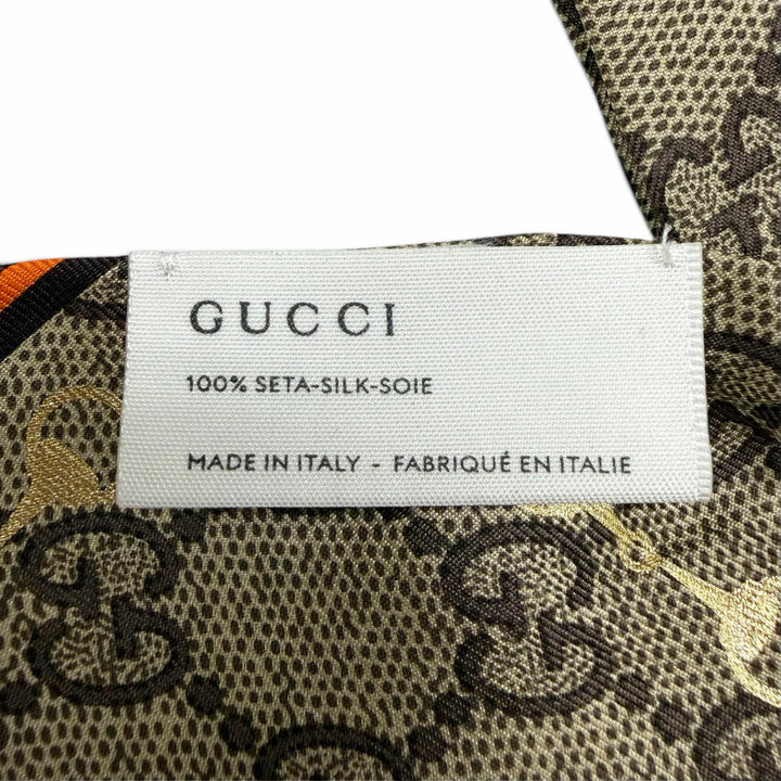 未使用品☆GUCCI グッチ 770292 シルク100％ GGパターン ホースビット リボン シュシュ ベージュ ゴールド イタリア製 レディース 箱付き