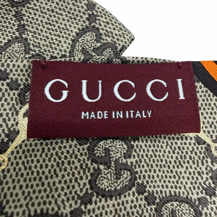 未使用品☆GUCCI グッチ 770292 シルク100％ GGパターン ホースビット リボン シュシュ ベージュ ゴールド イタリア製 レディース 箱付き