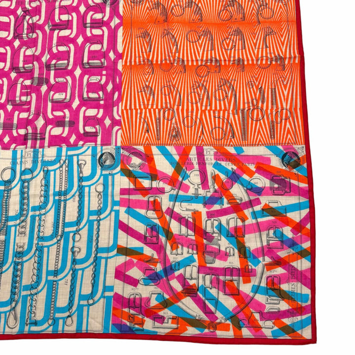 極美品▼HERMES エルメス カレジェアン MANUFACTURE DE BOUCLERIES バックルの工房 カシミヤ シルク スカーフ マルチカラー 仏製 箱付き