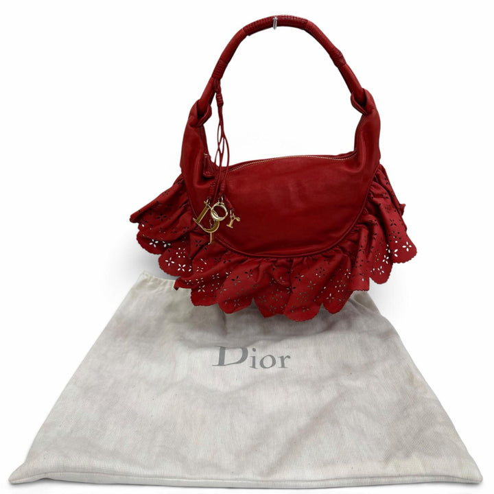 極美品☆Christian Dior クリスチャンディオール ヴィンテージ ラムスキン 希少 ガリアーノ期 ロゴチャーム ワンショルダー ハンドバッグ