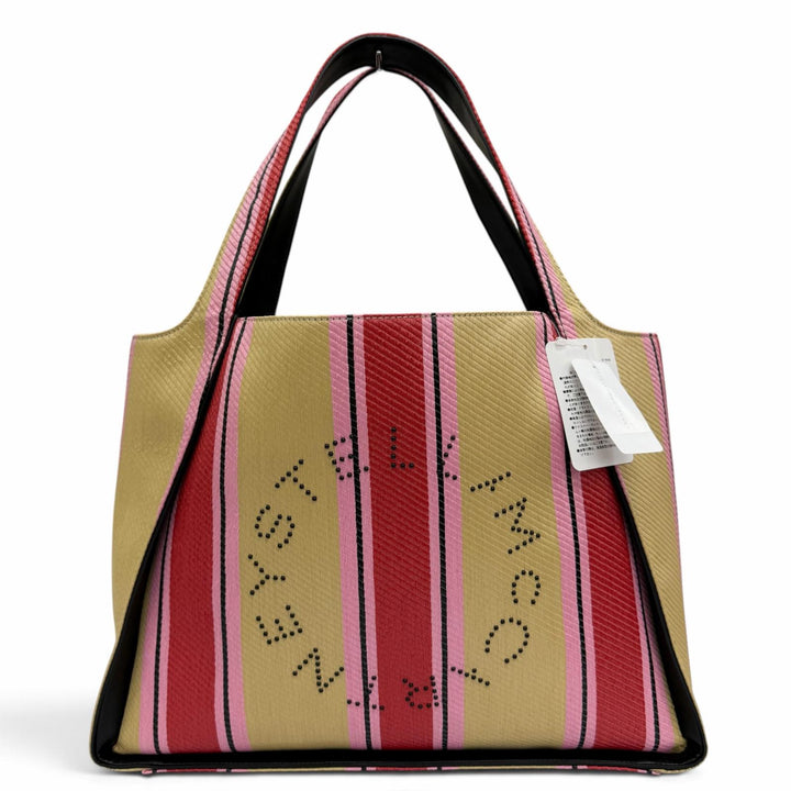 未使用品☆Stella McCartney ステラマッカートニー 502793WP0141 ポーチ付 サークルロゴ ストライプ ラフィア トートバッグ 保袋付