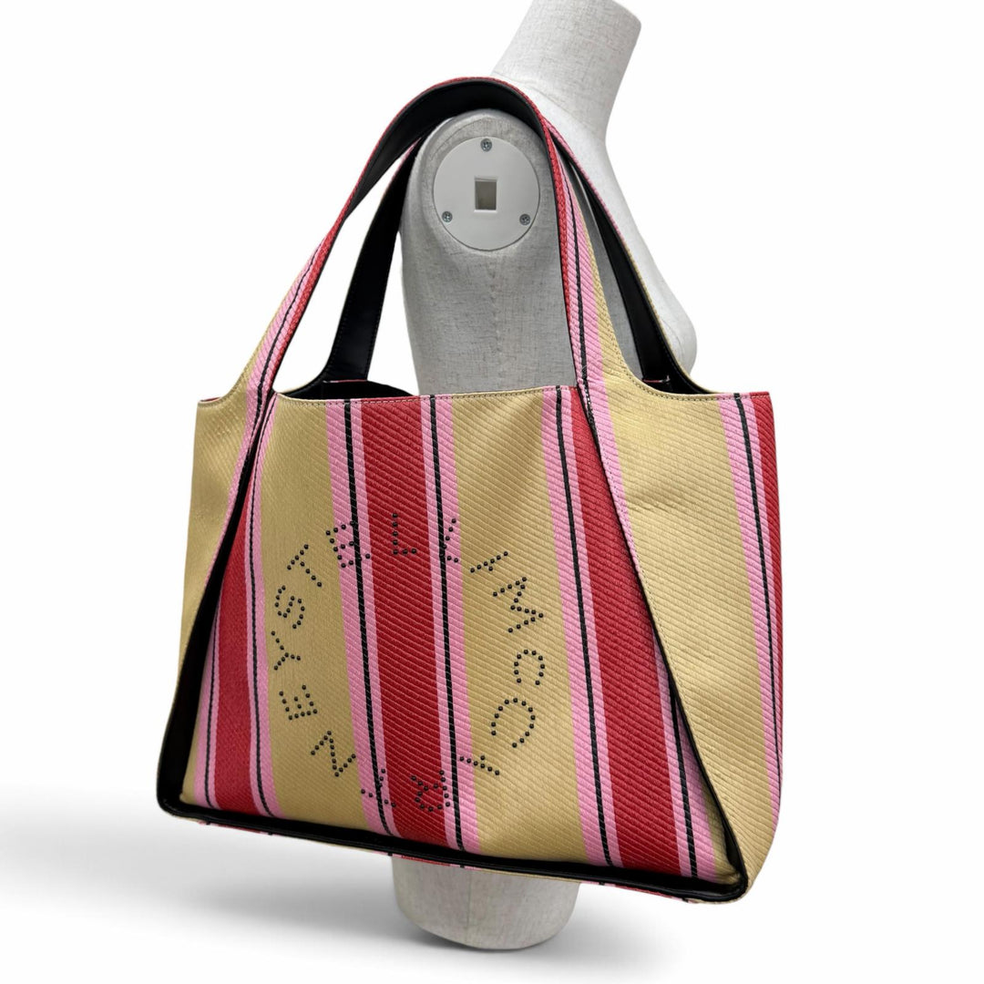 未使用品☆Stella McCartney ステラマッカートニー 502793WP0141 ポーチ付 サークルロゴ ストライプ ラフィア トートバッグ 保袋付