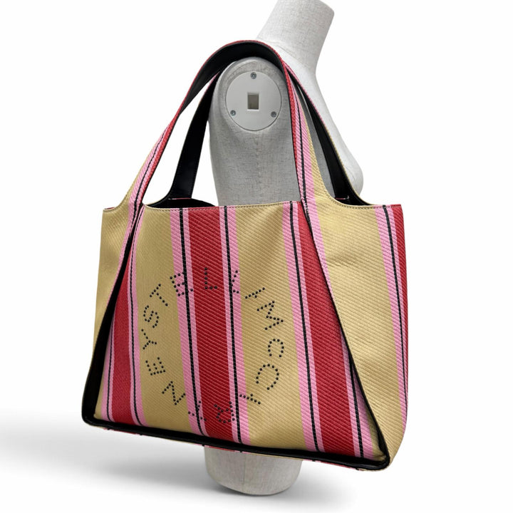未使用品☆Stella McCartney ステラマッカートニー 502793WP0141 ポーチ付 サークルロゴ ストライプ ラフィア トートバッグ 保袋付