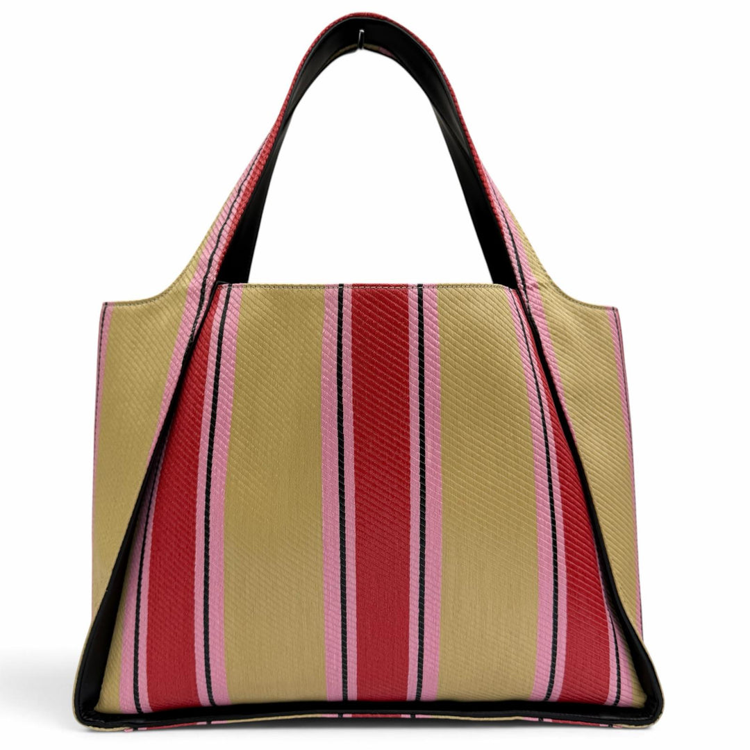 未使用品☆Stella McCartney ステラマッカートニー 502793WP0141 ポーチ付 サークルロゴ ストライプ ラフィア トートバッグ 保袋付