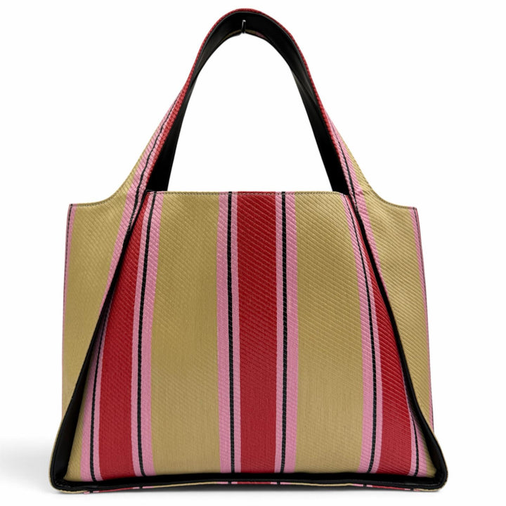 未使用品☆Stella McCartney ステラマッカートニー 502793WP0141 ポーチ付 サークルロゴ ストライプ ラフィア トートバッグ 保袋付