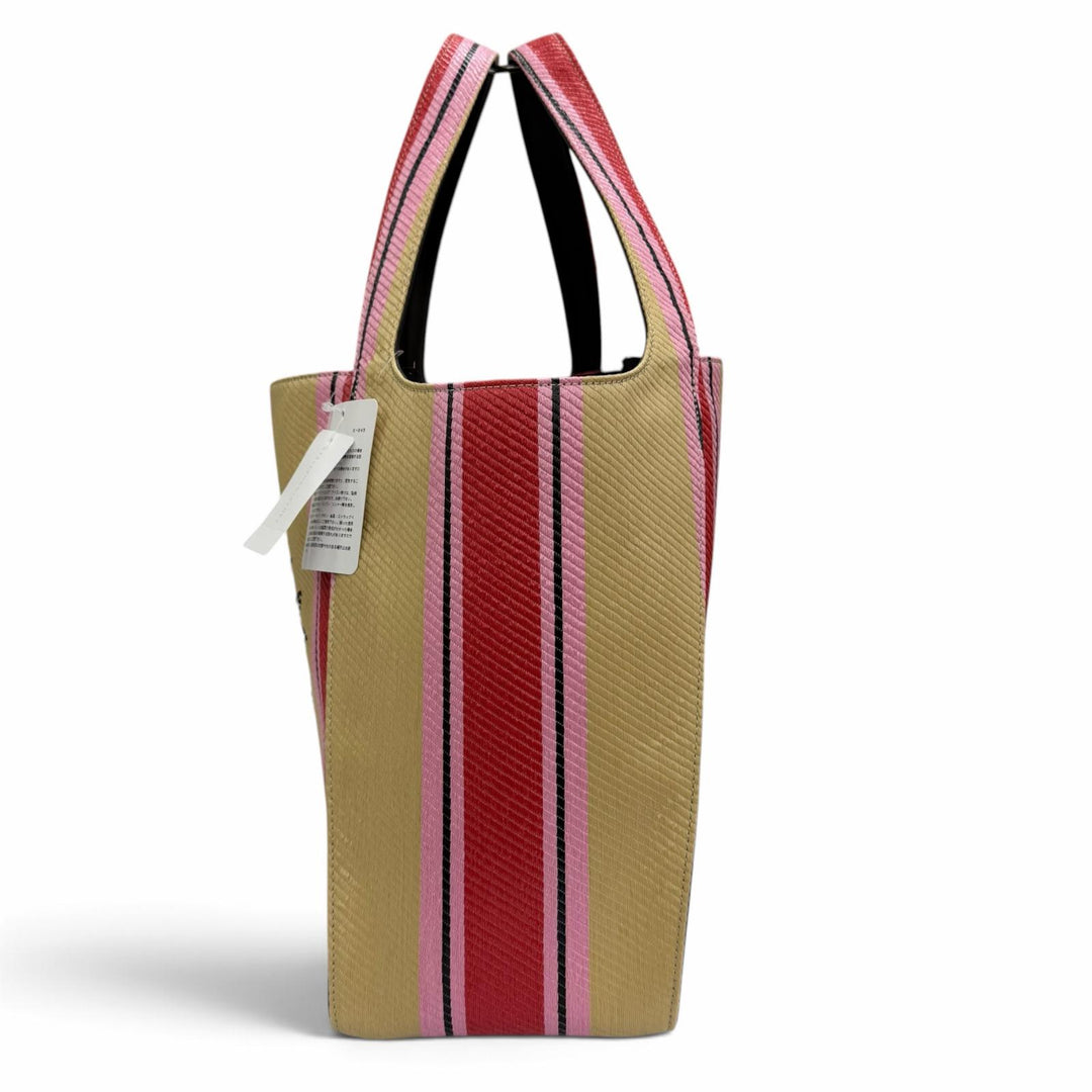 未使用品☆Stella McCartney ステラマッカートニー 502793WP0141 ポーチ付 サークルロゴ ストライプ ラフィア トートバッグ 保袋付