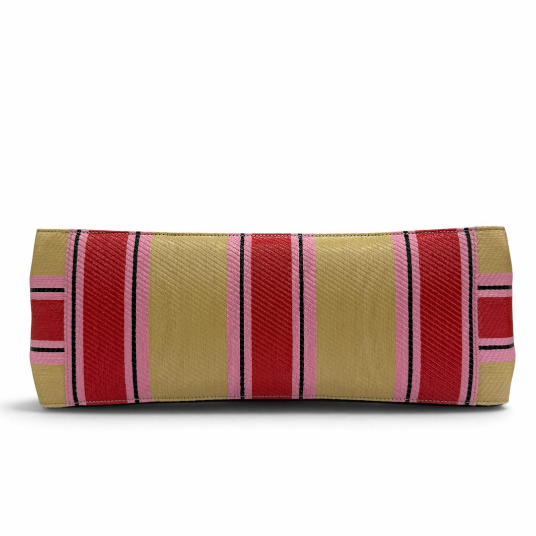 未使用品☆Stella McCartney ステラマッカートニー 502793WP0141 ポーチ付 サークルロゴ ストライプ ラフィア トートバッグ 保袋付