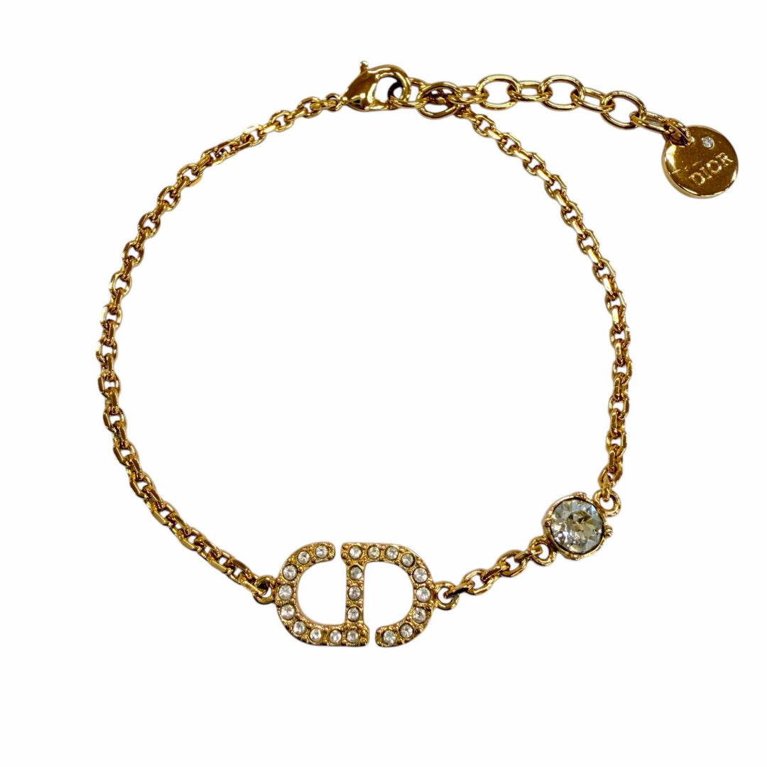 未使用品☆DIOR ディオール Petit CD ブレスレット メタル クリスタルビジュー付 アクセサリー ゴールド レディース 箱・保存袋付き