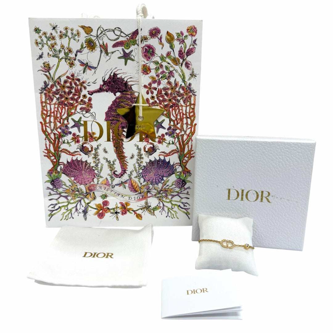 未使用品☆DIOR ディオール Petit CD ブレスレット メタル クリスタルビジュー付 アクセサリー ゴールド レディース 箱・保存袋付き