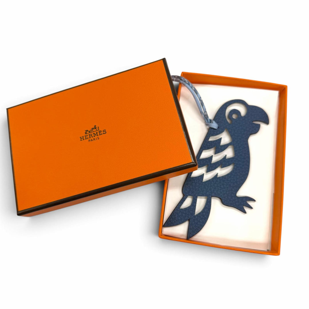未使用品☆HERMES エルメス プティアッシュ オウム レザー バッグチャーム ブルー ブラウン フランス製 レディース 箱付き