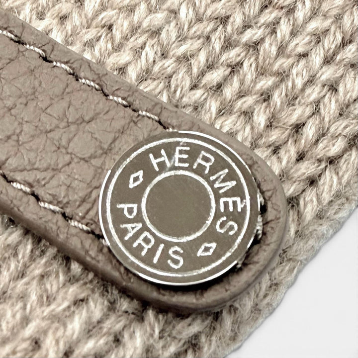 未使用品▼HERMES エルメス リオネル カシミヤ100% ディアスキン 2WAY クルー・ド・セル レザーストラップ ミトン ニットグローブ 手袋　