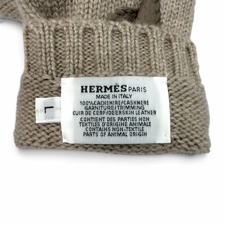 未使用品▼HERMES エルメス リオネル カシミヤ100% ディアスキン 2WAY クルー・ド・セル レザーストラップ ミトン ニットグローブ 手袋　