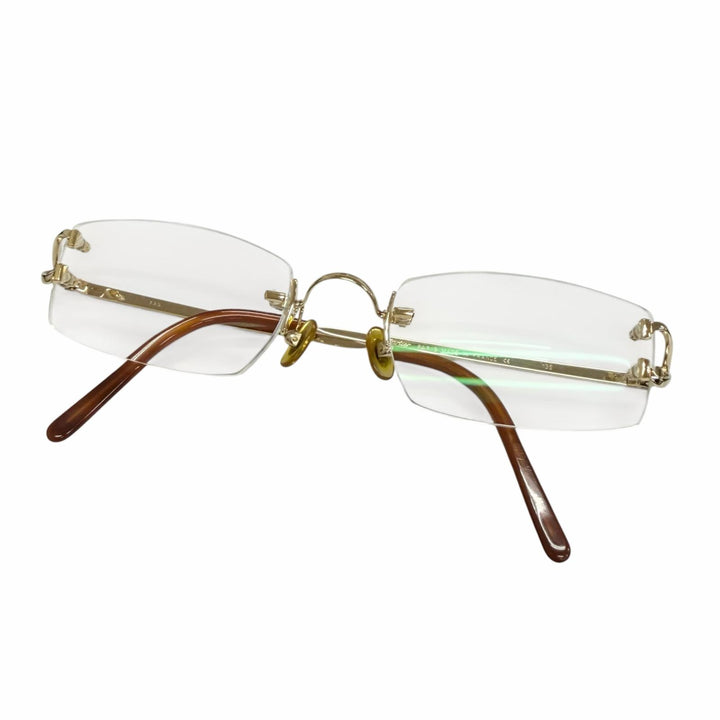 美品□Cartier カルティエ 2Cデコール スクエア リムレス ツーポイント メガネ 眼鏡 アイウェア ゴールド ブラウン □20-135 フランス製