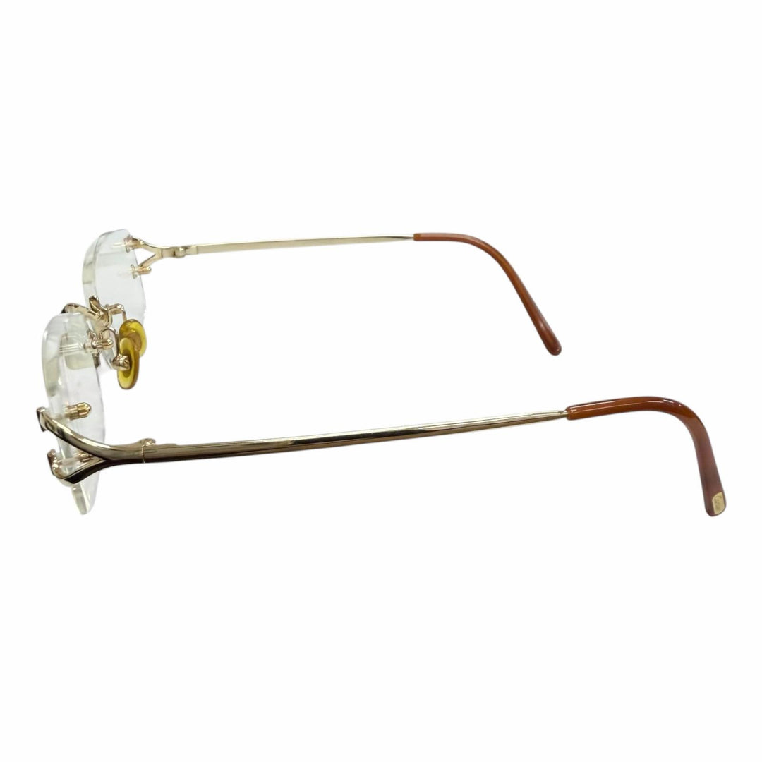 美品□Cartier カルティエ 2Cデコール スクエア リムレス ツーポイント メガネ 眼鏡 アイウェア ゴールド ブラウン □20-135 フランス製