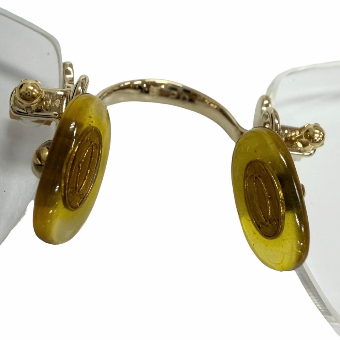 美品□Cartier カルティエ 2Cデコール スクエア リムレス ツーポイント メガネ 眼鏡 アイウェア ゴールド ブラウン □20-135 フランス製