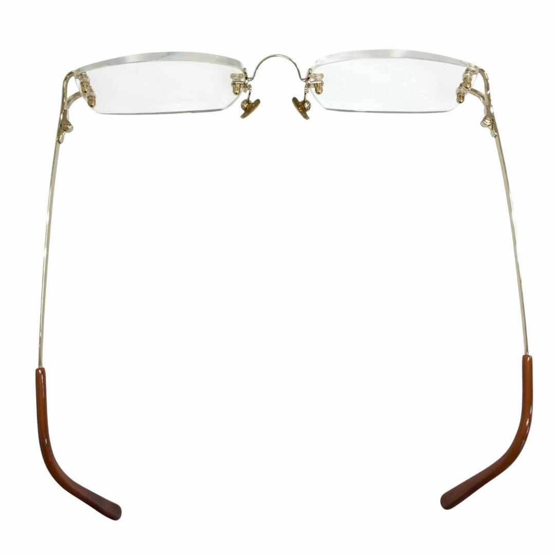 美品□Cartier カルティエ 2Cデコール スクエア リムレス ツーポイント メガネ 眼鏡 アイウェア ゴールド ブラウン □20-135 フランス製