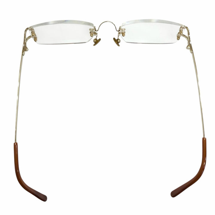 美品□Cartier カルティエ 2Cデコール スクエア リムレス ツーポイント メガネ 眼鏡 アイウェア ゴールド ブラウン □20-135 フランス製