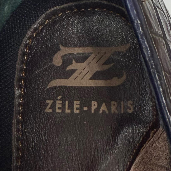 美品▼ZELE PARIS ゼルパリ クロコダイル Uチップ グッドイヤーウェルト レザーシューズ ローファー パープル 41 イタリア製 メンズ