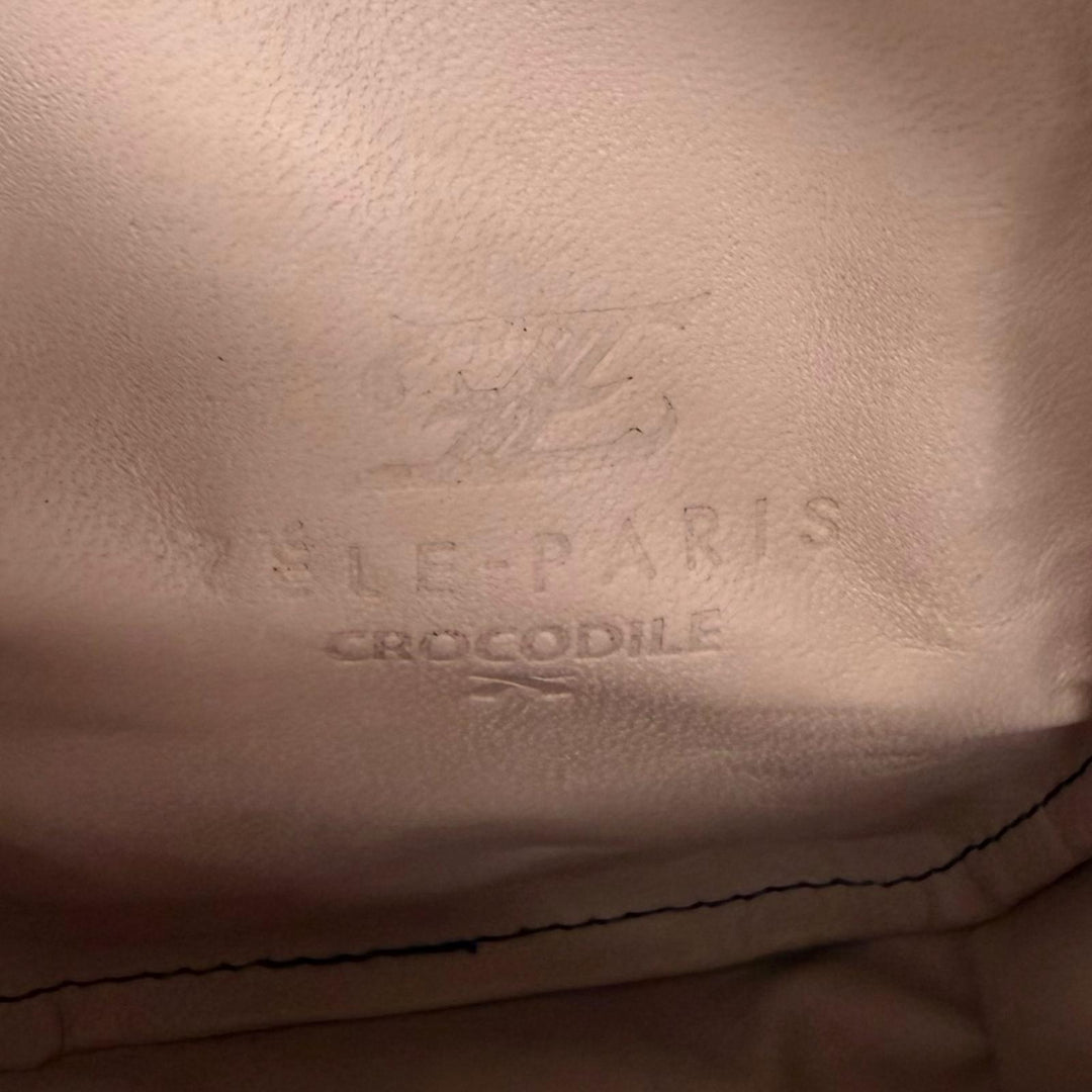 極美品□ZELE PARIS ゼルパリ クロコダイル ロゴ金具付き ラウンドファスナー ミニレザーポーチ 小物ケース ライトブルー メンズ