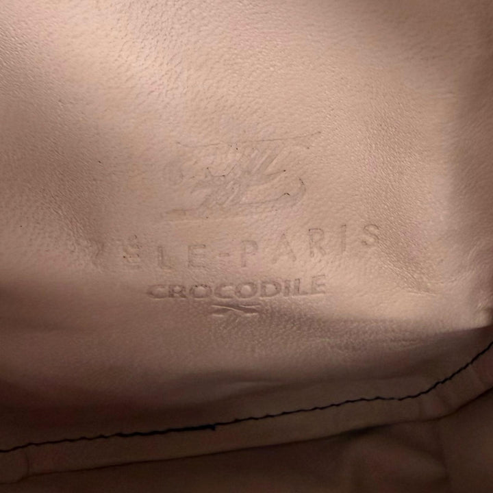 極美品□ZELE PARIS ゼルパリ クロコダイル ロゴ金具付き ラウンドファスナー ミニレザーポーチ 小物ケース ライトブルー メンズ