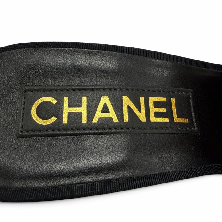 美品☆CHANEL シャネル G45813 ココマーク ラインストーン エコパールチェーン リボン サンダル ブラック ピンク 35 イタリア製