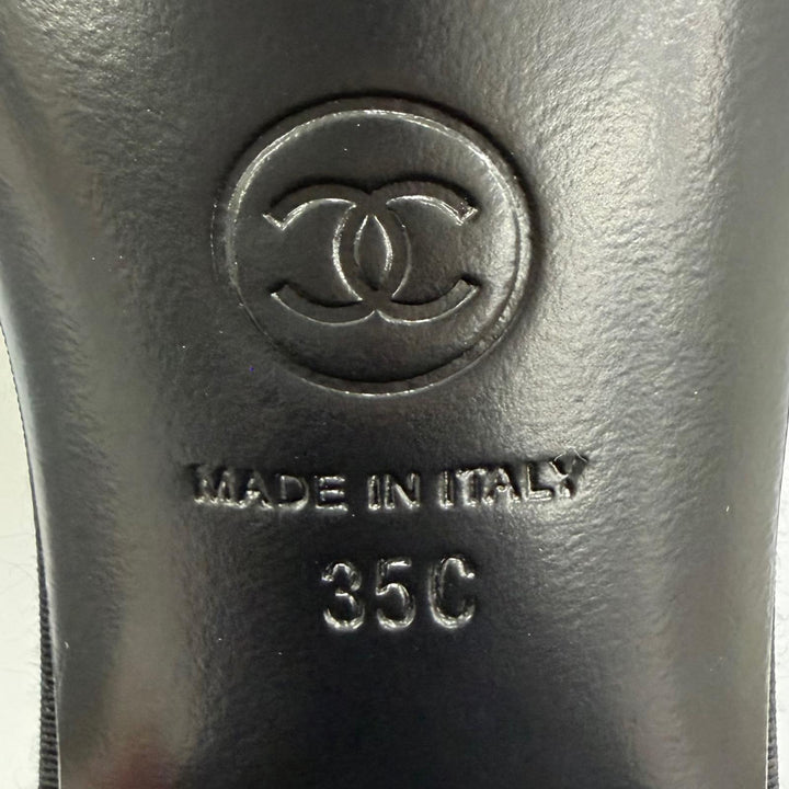 美品☆CHANEL シャネル G45813 ココマーク ラインストーン エコパールチェーン リボン サンダル ブラック ピンク 35 イタリア製
