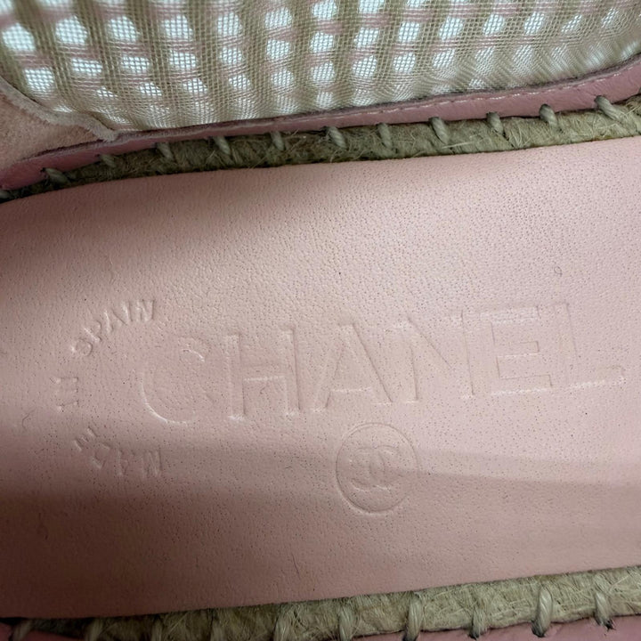 極美品☆CHANEL シャネル 21P G37302 レザー ココマーク エスパドリーユ スリッポン ピンク 38 スペイン製 レディース 箱・保存袋付き