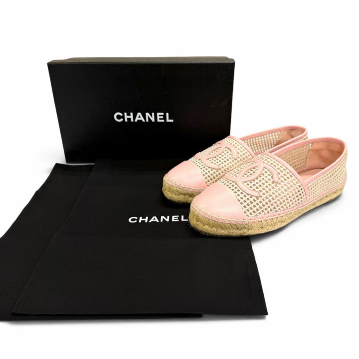 極美品☆CHANEL シャネル 21P G37302 レザー ココマーク エスパドリーユ スリッポン ピンク 38 スペイン製 レディース 箱・保存袋付き