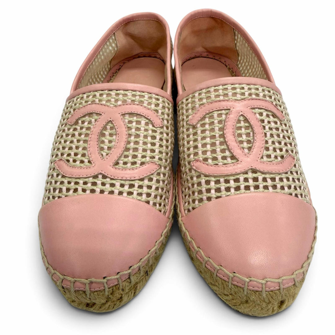 極美品☆CHANEL シャネル 21P G37302 レザー ココマーク エスパドリーユ スリッポン ピンク 38 スペイン製 レディース 箱・保存袋付き