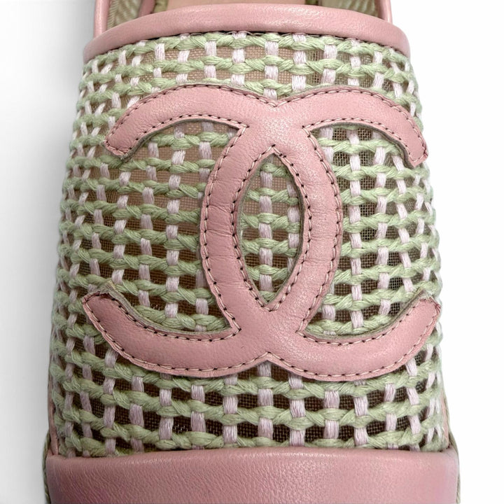極美品☆CHANEL シャネル 21P G37302 レザー ココマーク エスパドリーユ スリッポン ピンク 38 スペイン製 レディース 箱・保存袋付き