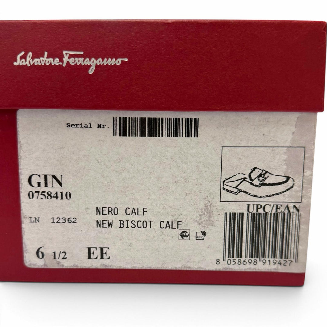 未使用品▼Salvatore Ferragamo サルヴァトーレフェラガモ GIN Uチップ ガンチーニ レザーシューズ ローファー ブラック ゴールド 6.5