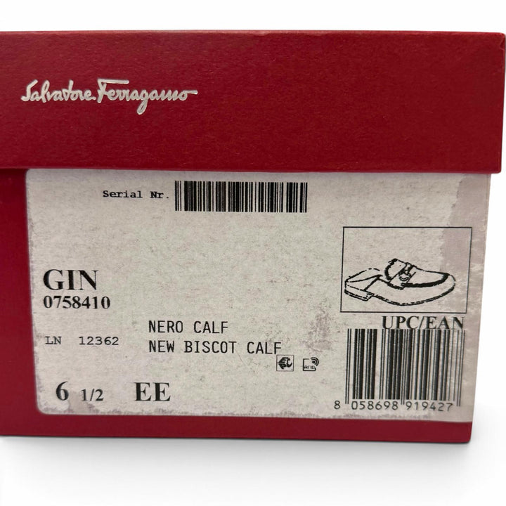 未使用品▼Salvatore Ferragamo サルヴァトーレフェラガモ GIN Uチップ ガンチーニ レザーシューズ ローファー ブラック ゴールド 6.5