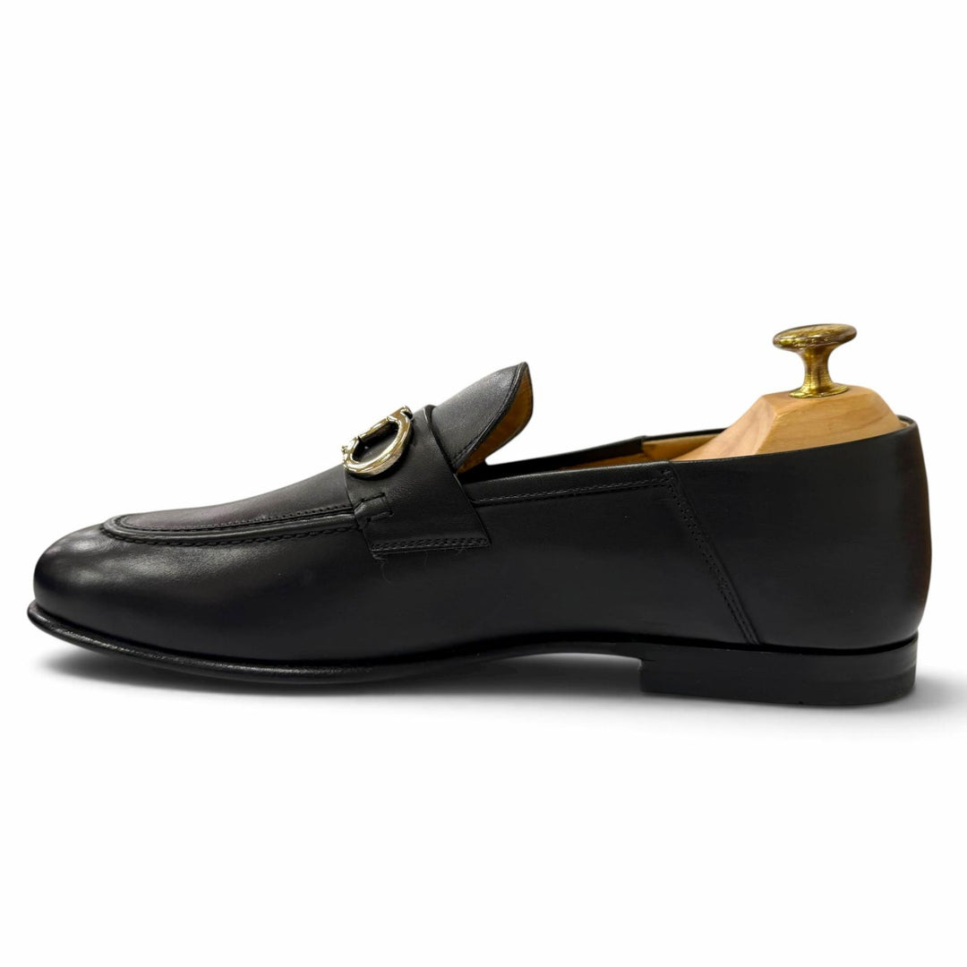未使用品▼Salvatore Ferragamo サルヴァトーレフェラガモ GIN Uチップ ガンチーニ レザーシューズ ローファー ブラック ゴールド 6.5