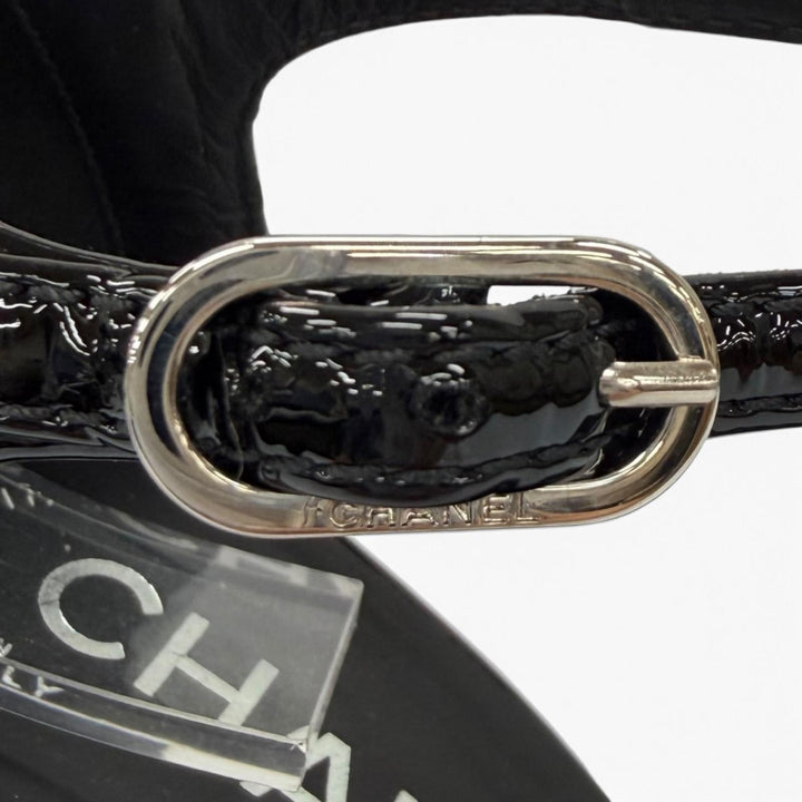 未使用品★CHANEL シャネル G37869 ココマーク アンクルストラップ パテントレザー パンプス ブラック ホワイト 36.5 イタリア製 箱付き