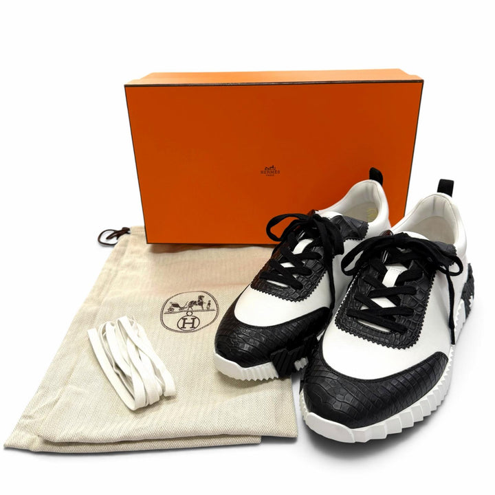 未使用品▼HERMES エルメス BOUNCING バウジング レザー クロコダイル スニーカー ブラック ホワイト IT 42 イタリア製 メンズ 箱付き