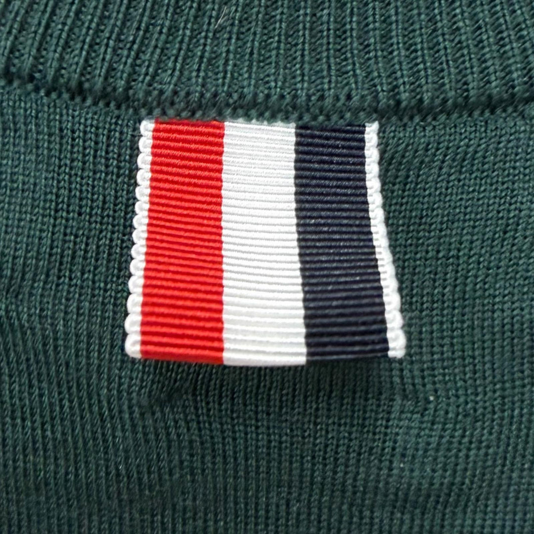 極美品□THOM BROWNE トムブラウン ウール トリコロール 薄手 ロングスリーブニット セーター ダークグリーン 1 イタリア製 正規品