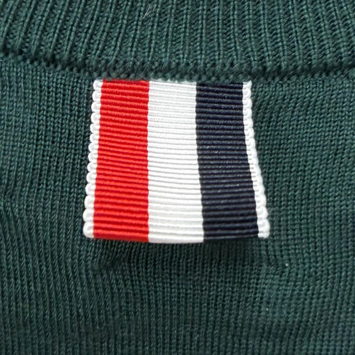 極美品□THOM BROWNE トムブラウン ウール トリコロール 薄手 ロングスリーブニット セーター ダークグリーン 1 イタリア製 正規品